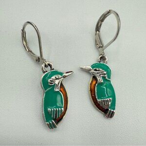 Green and Silver Kingfisher Earrings with Leverback Design